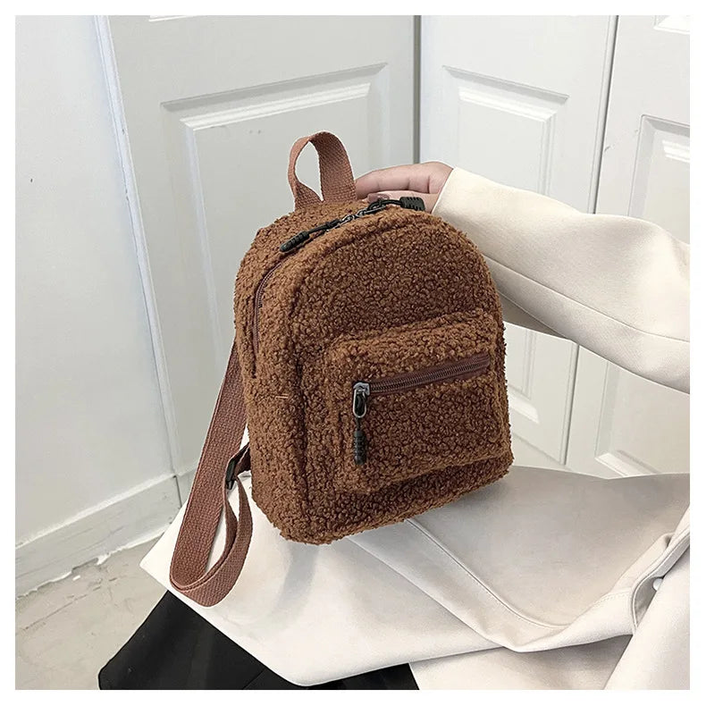Female Mini Plush Backpack Solid Little Girls Wild Soft Autumn Winter Small Dayp