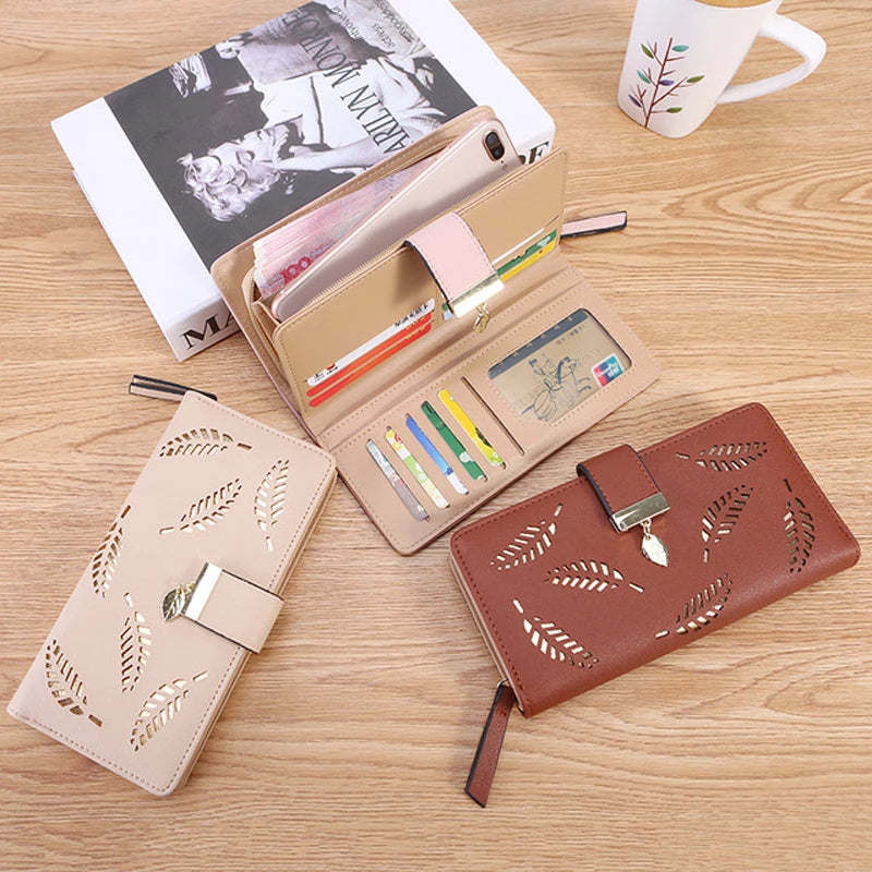 Women's Hollow PU Long Large Capacity Zipper Clutch Wallet