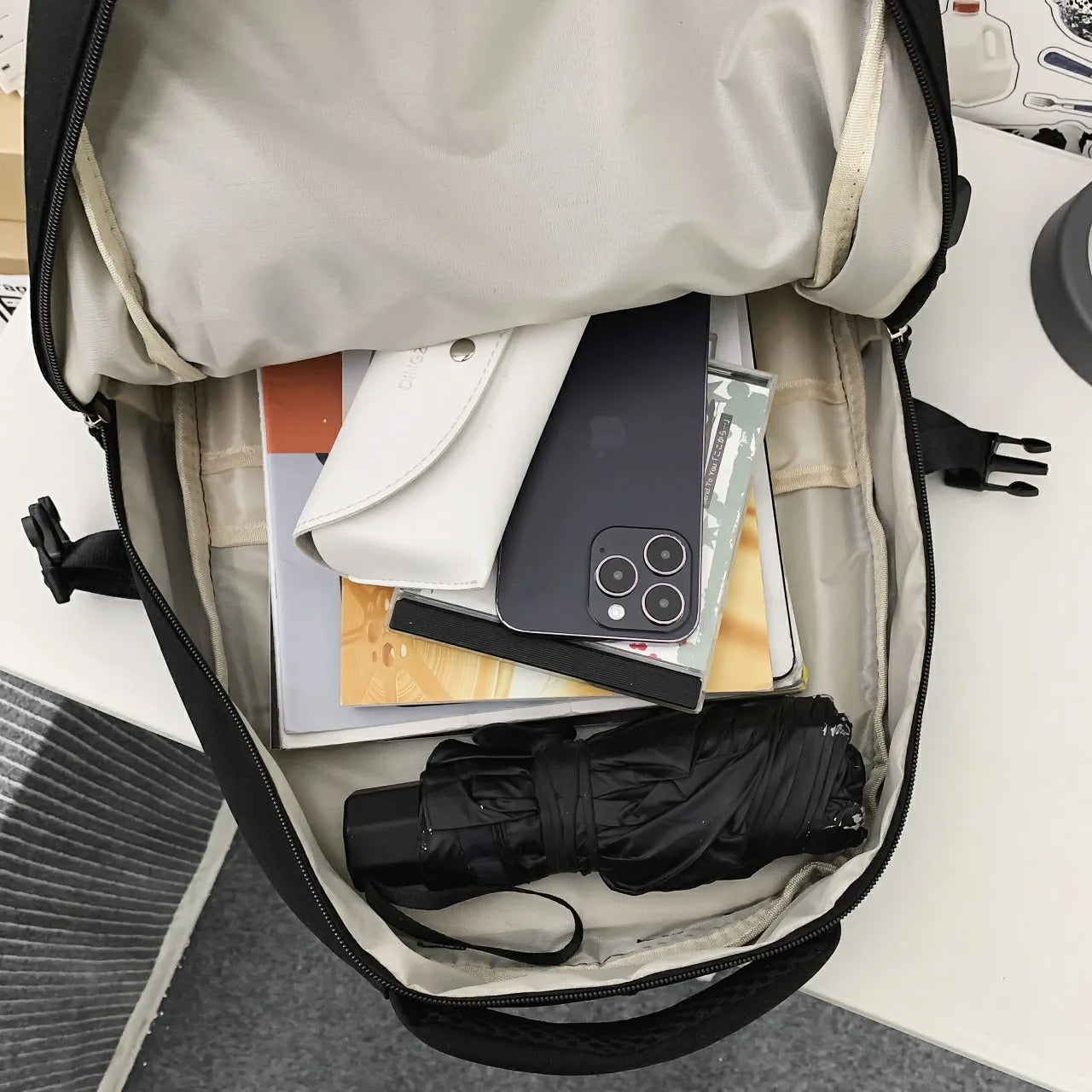 Female Nylon Laptop Backpack Preppy Style Solid Backpacks for Girls