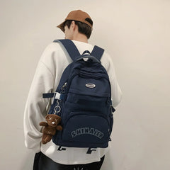 Female Nylon Laptop Backpack Preppy Style Solid Backpacks for Girls