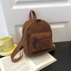 Female Preppy Style Casual Rucksack Lamb Wool Backpack