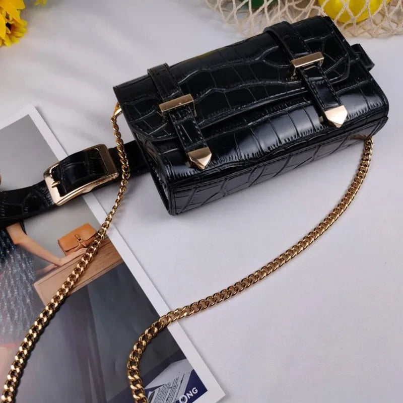 Women's Leather Waist Belt Bag Serpentine Phone Pouch