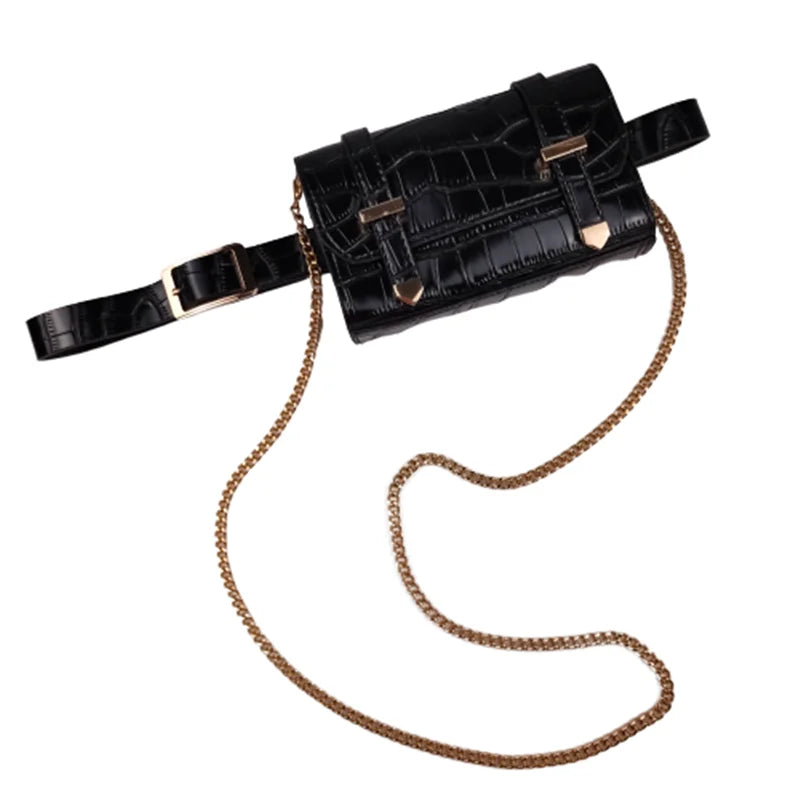 Women's Leather Waist Belt Bag Serpentine Phone Pouch