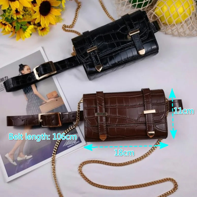Women's Leather Waist Belt Bag Serpentine Phone Pouch