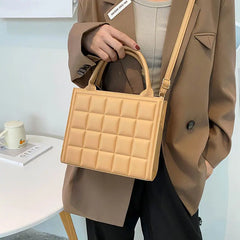 Female Retro PU Leather Zipper Lattice Shoulder Bag