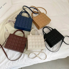 Female Retro PU Leather Zipper Lattice Shoulder Bag