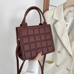 Female Retro PU Leather Zipper Lattice Shoulder Bag