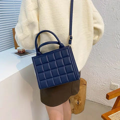 Female Retro PU Leather Zipper Lattice Shoulder Bag