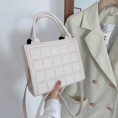 Female Retro PU Leather Zipper Lattice Shoulder Bag