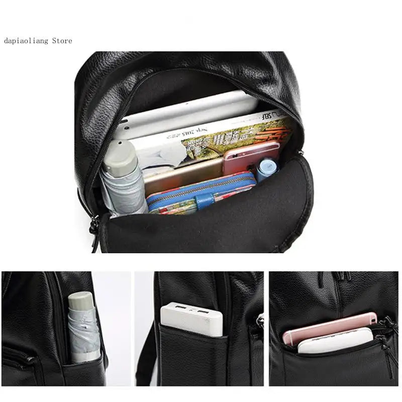 Female Rucksack Leisure Student School Bag Soft Pu Leather Famale Bag High Trave