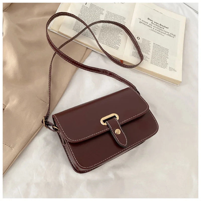 Women's Retro Small Square Leather Shoulder Bag with Twist Braid Lock