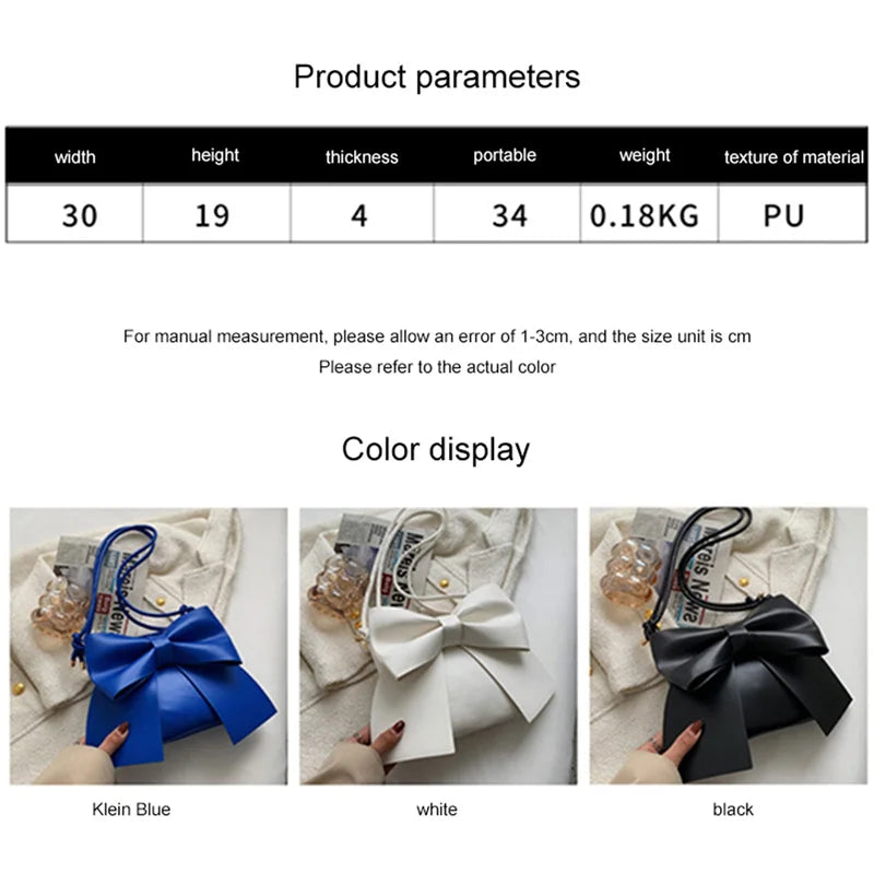 Women's Bowknot Shoulder Bag, Multi-use Handbag Tote, White/Blue/Black