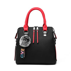 Solid PU Leather Women Messenger Bag with Fur Ball Crossbody Flap Bag