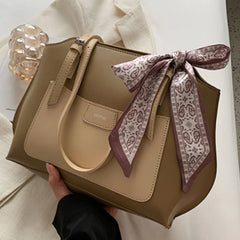 Female Silk Scarf Decoration Shopping Bag Soft Leather Tote