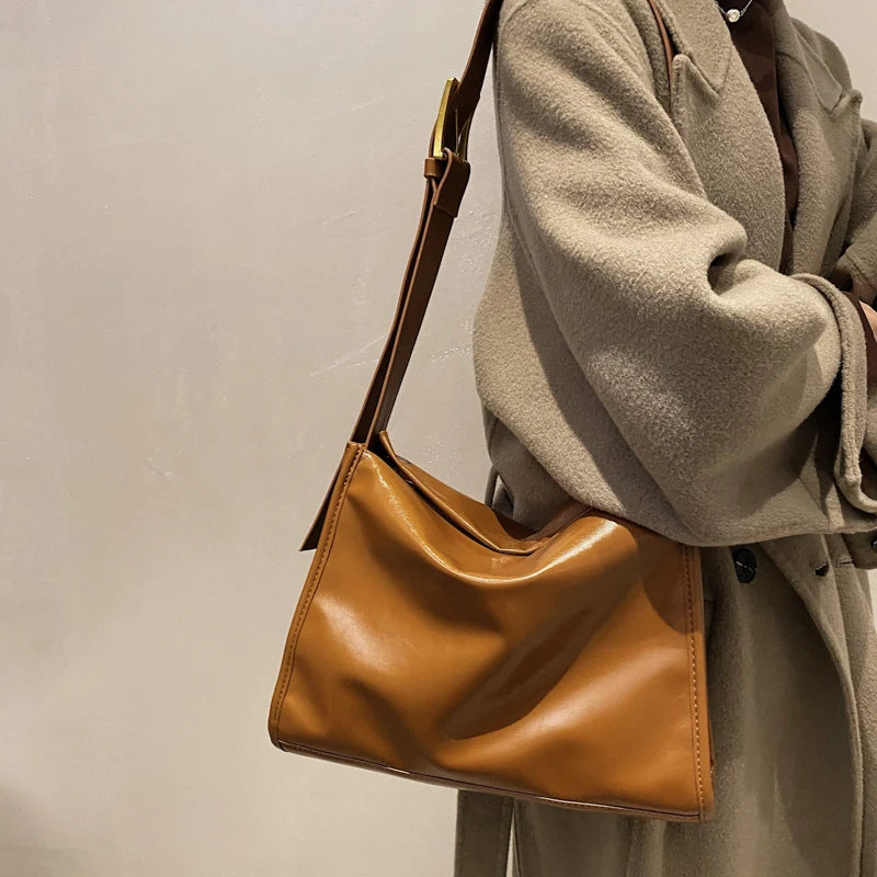 Women's Leather Crossbody Messenger Bag Small Square Handbag