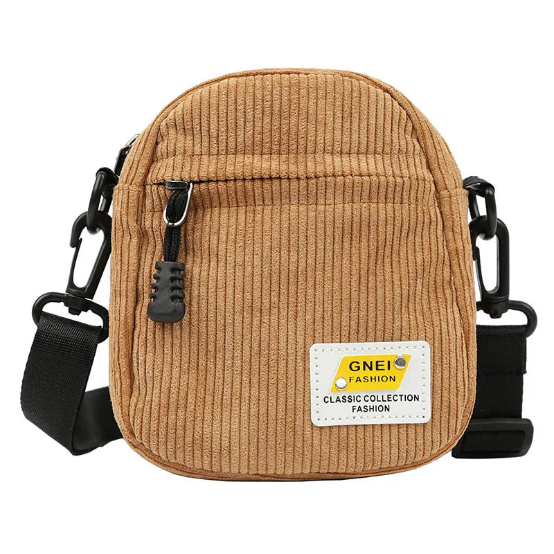 Women's Small Corduroy Shoulder Bag Messenger Crossbody Zipper Purse