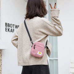 Women's Small Corduroy Shoulder Bag Messenger Crossbody Zipper Purse