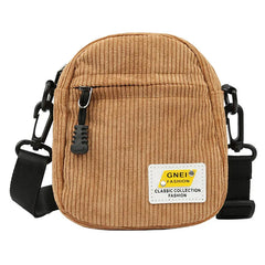 Women's Small Corduroy Shoulder Bag Messenger Crossbody Zipper Purse