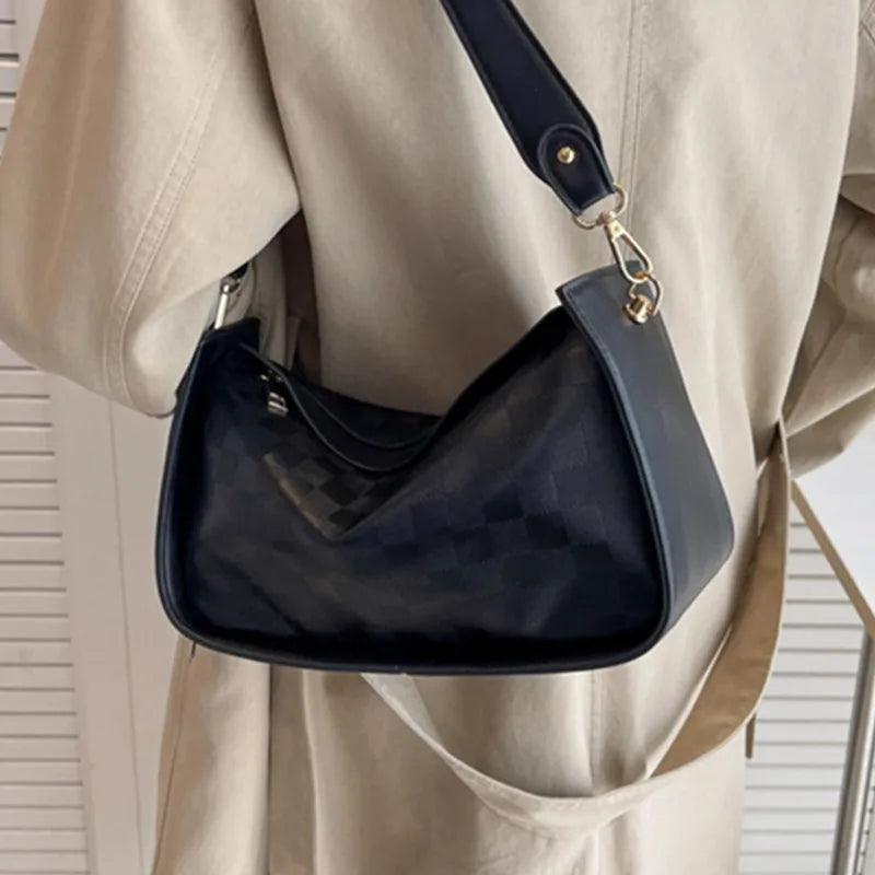 Women's Vintage Leather Shoulder Bag Plaid Crossbody Bag
