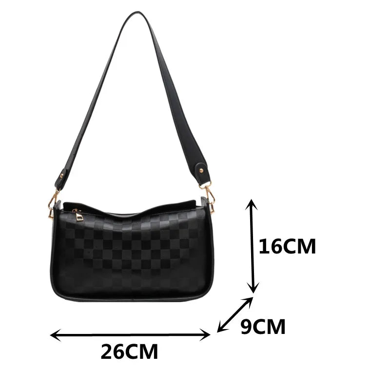Women's Vintage Leather Shoulder Bag Plaid Crossbody Bag