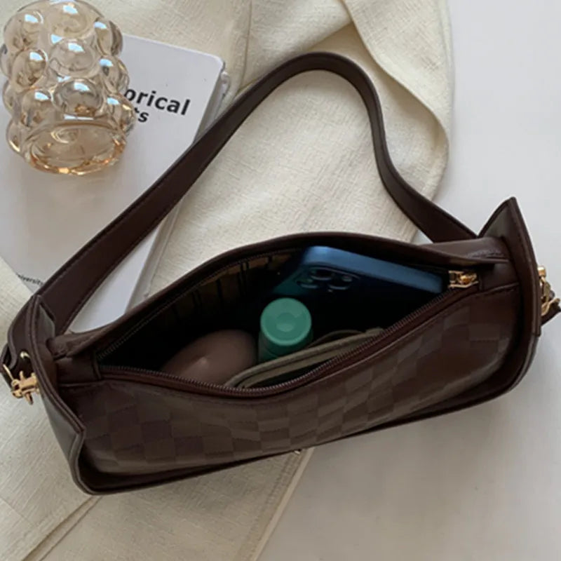 Women's Vintage Leather Shoulder Bag Plaid Crossbody Bag