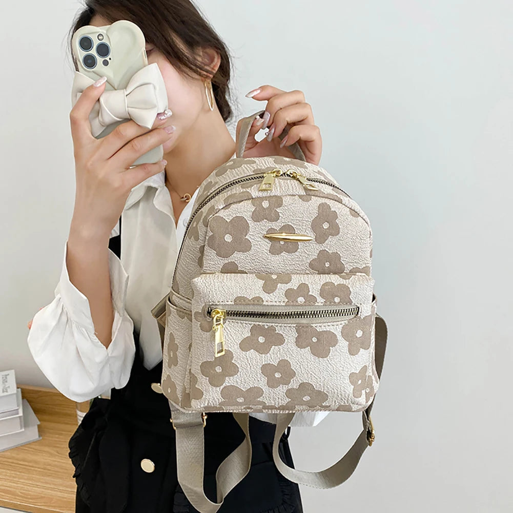 Female Portable Shoulder School Bag Soft Canvas Rucksack