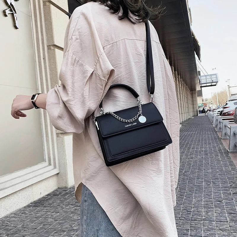 Square Tote Bag High PU Leather Women's Handbag Travel Shoulder Messenger Bag
