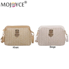 Women Summer Woven Shoulder Bag Love Heart Messenger Bag