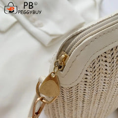 Women Summer Woven Shoulder Bag Love Heart Crossbody Messenger Bag