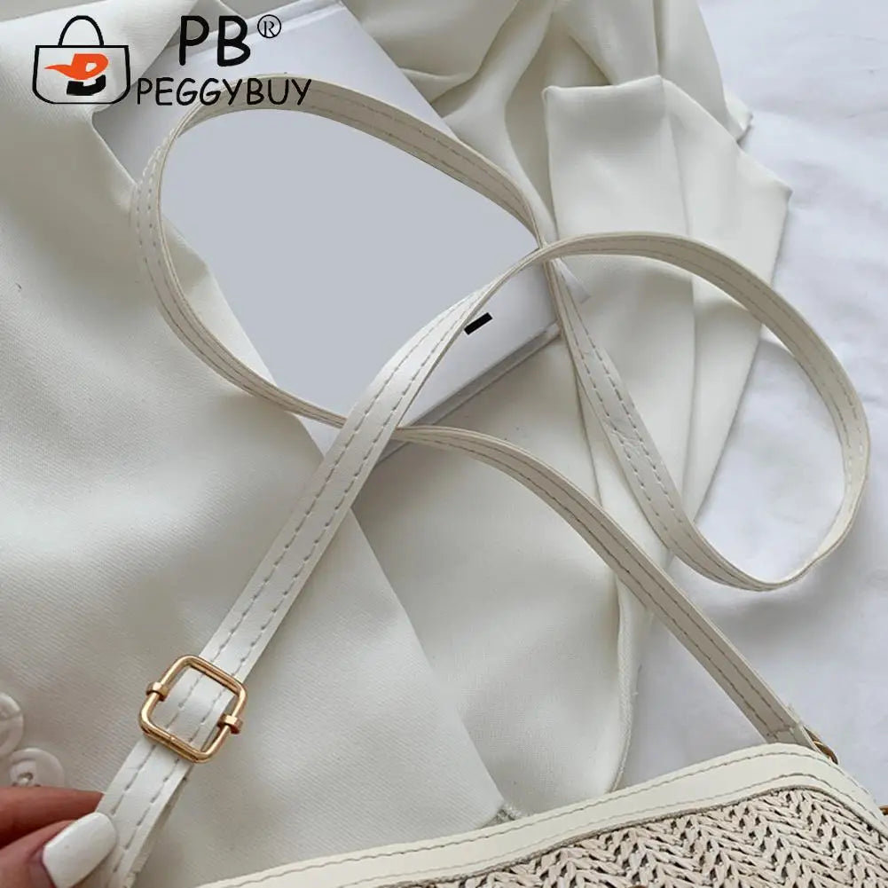 Women Summer Woven Shoulder Bag Love Heart Crossbody Messenger Bag