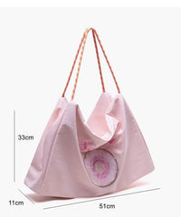 Embroidered Nylon Tote Bags for Women - Pink Shoulder Hand Bag