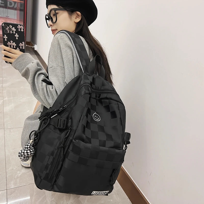 Women's Plaid School Bag Student Backpack