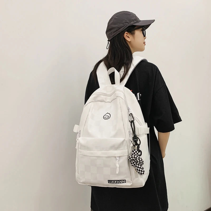 Women Plaid School Bag Student Backpack