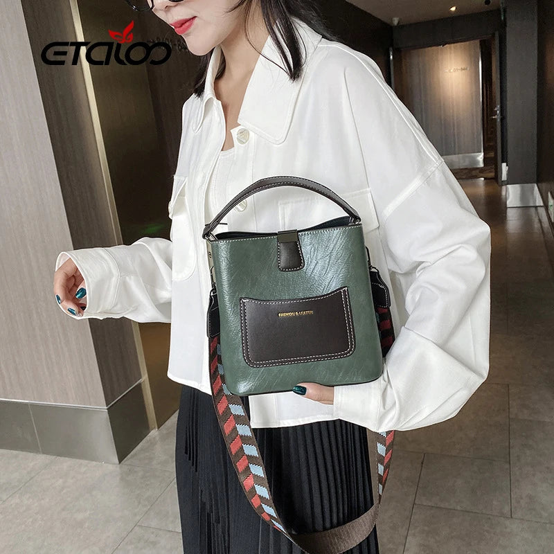 Female Tote Bucket Bag High PU Leather Shoulder Messenger Bag