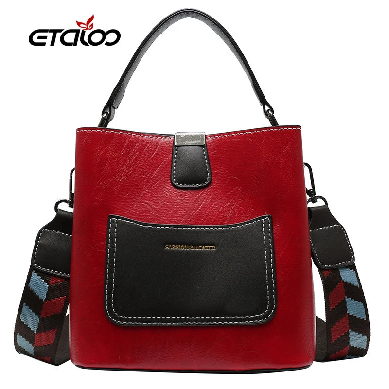 Female Tote Bucket Bag High PU Leather Shoulder Messenger Bag