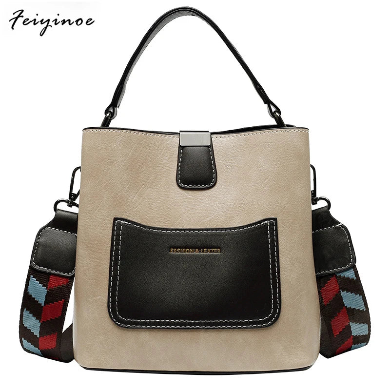 Female Tote Bucket Bag High PU Leather Shoulder Messenger Bag