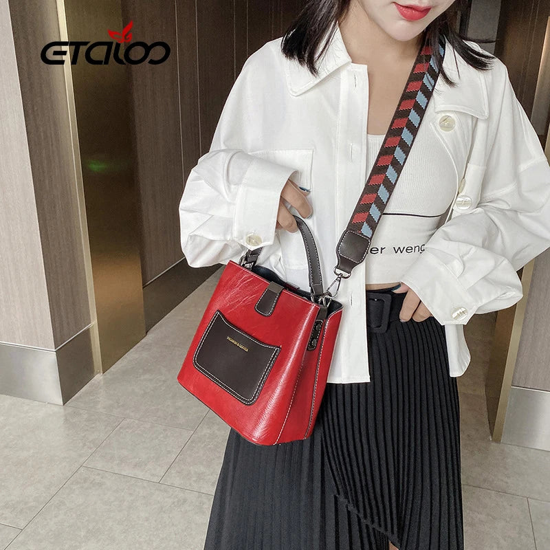 Female Tote Bucket Bag High PU Leather Shoulder Messenger Bag