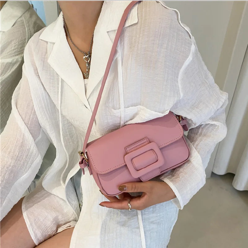 Female Underarm Bag Solid Mini Square Bag Portable Shoulder Bags