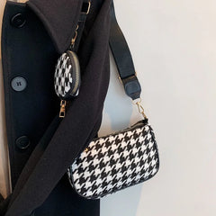 Plaid Shoulder Bags with Round Purse Pendant 2pcs
