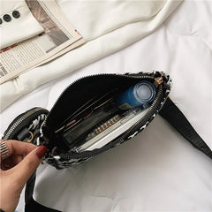 Vintage Plaid Underarm Crossbody Bag with Round Purse Pendant
