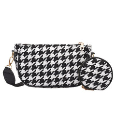 Vintage Plaid Underarm Crossbody Bag with Round Purse Pendant
