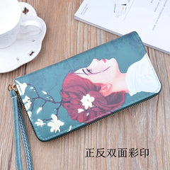 Female Wallet PU Leather Character Print Long Purse Zipper Cellphone Bag