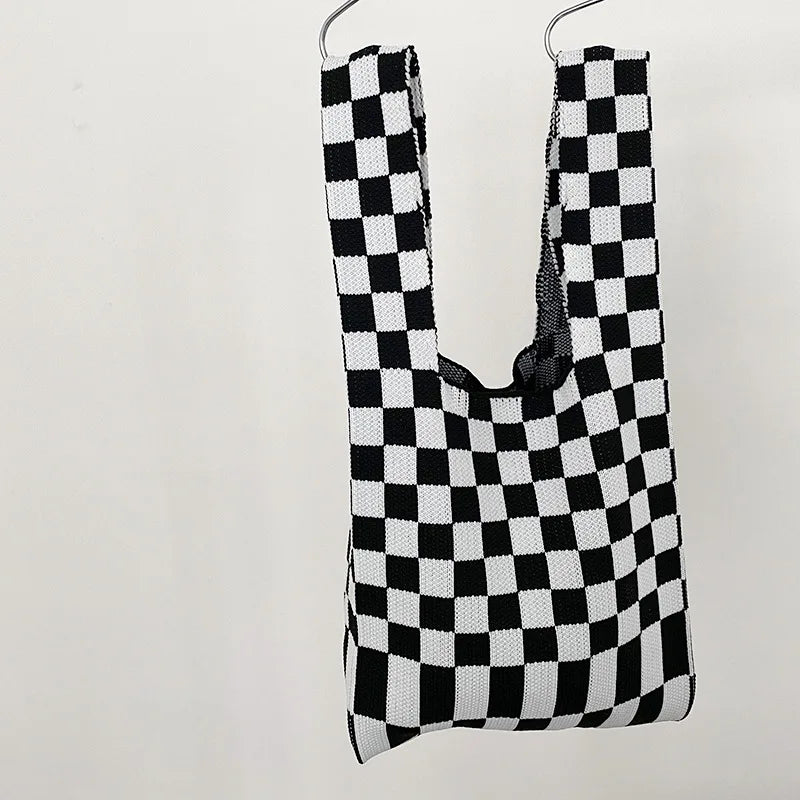 Women's Woolen Knit Clash Striped Wrist Bag Vintage Handbag