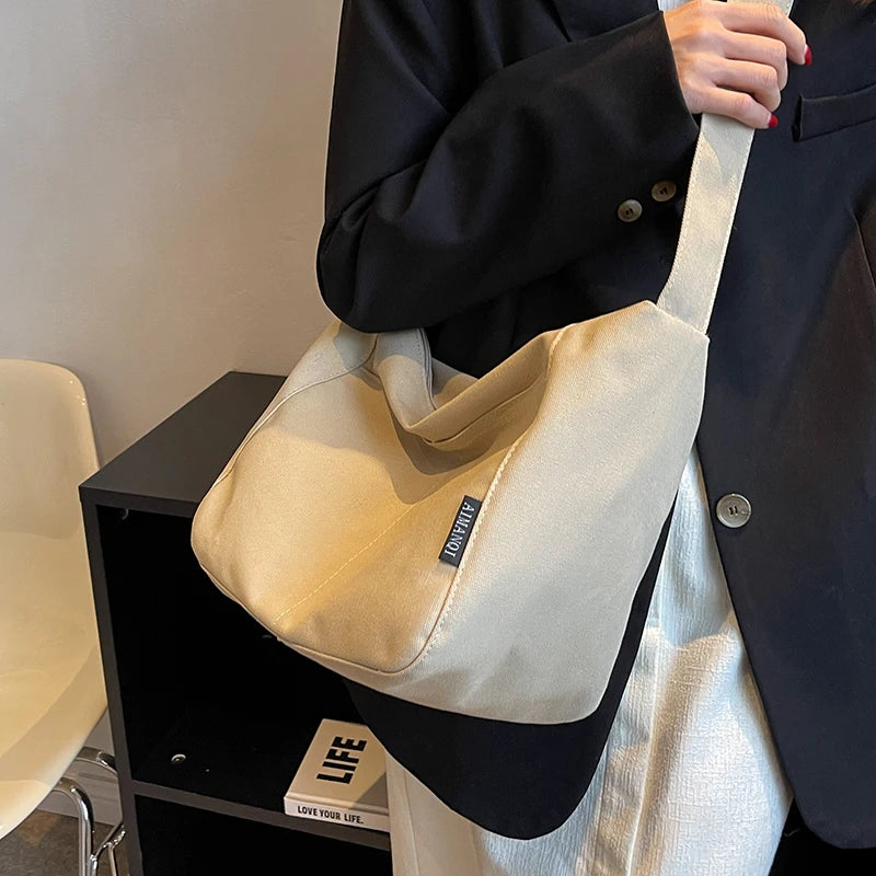 Vintage Canvas Shoulder Bag for Women Office Ladies Totes