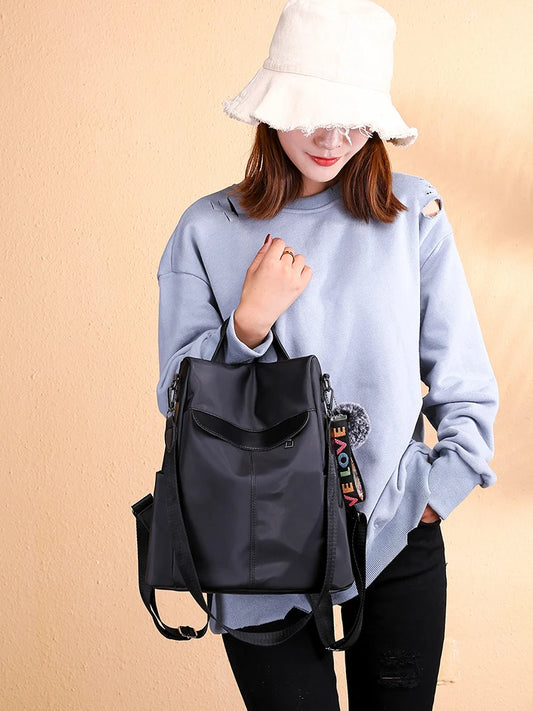 Khaki Waterproof Oxford Cloth Backpack for Women