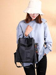 Khaki Waterproof Oxford Cloth Backpack for Women
