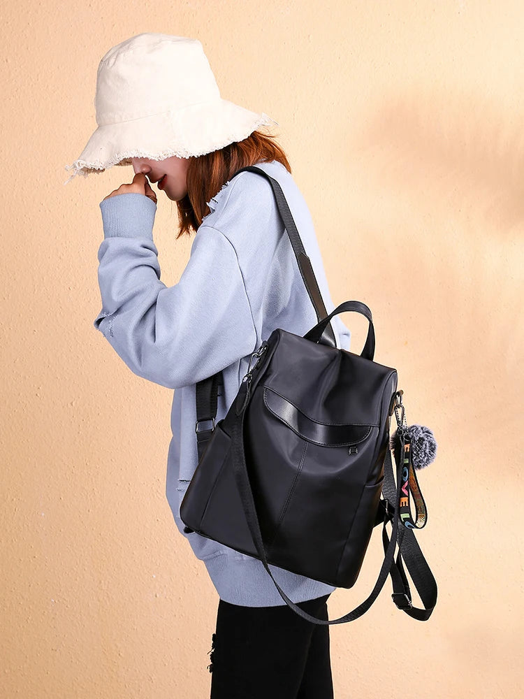 Khaki Waterproof Oxford Cloth Backpack for Women