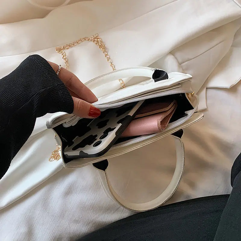 Solid PU Handbag with Chain Handle