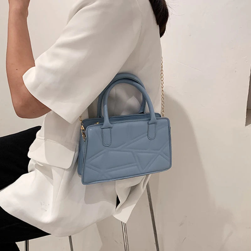 Solid PU Handbag with Chain Handle