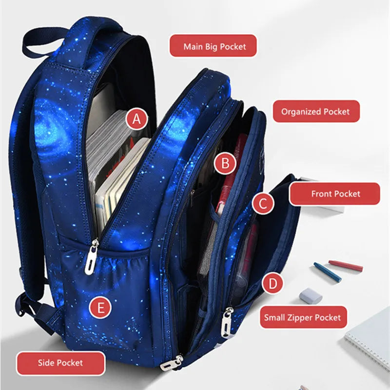 Boys Space Star Backpack - Waterproof School Bag for Kids